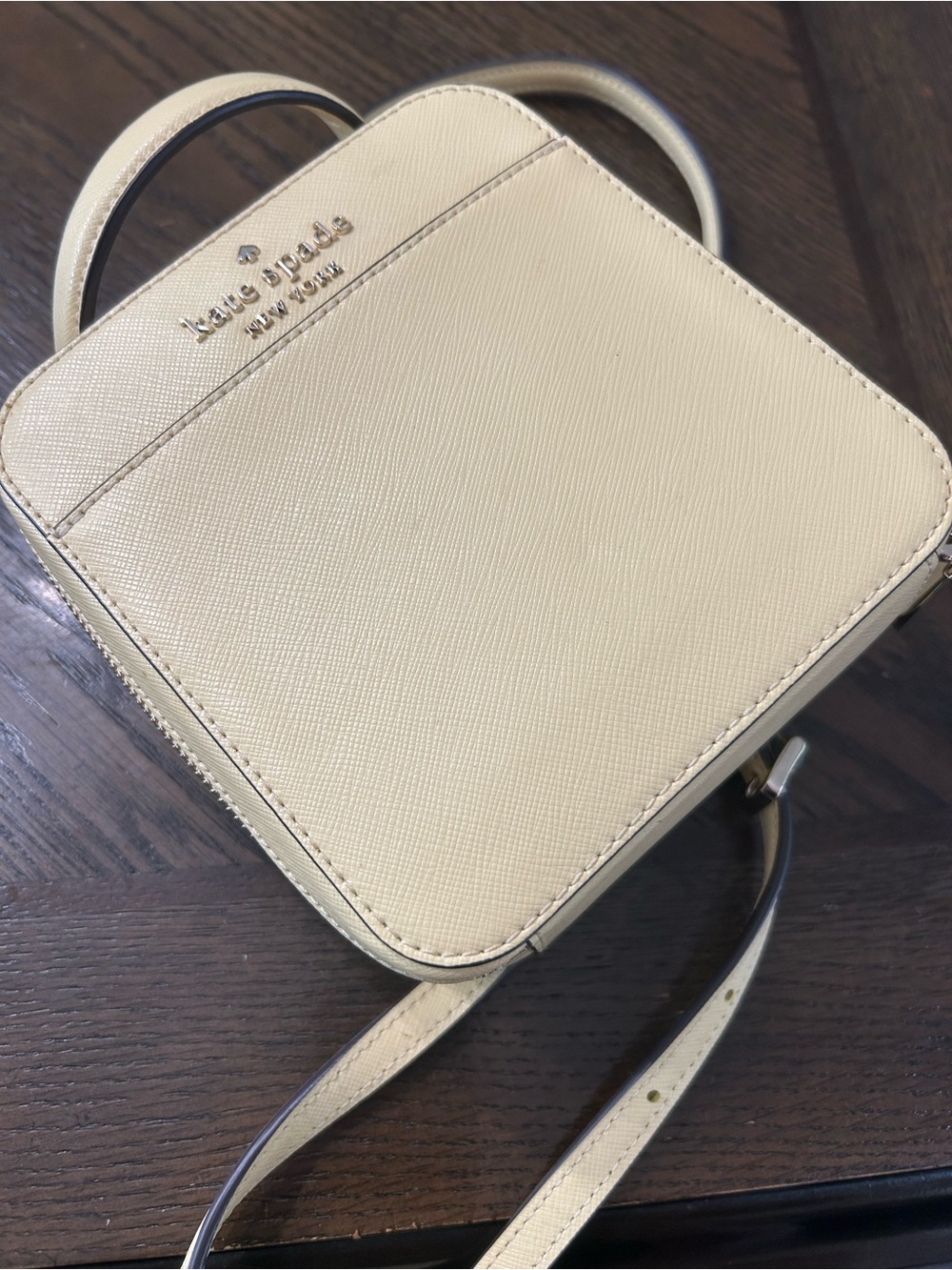 kate spade pale yellow Saffiano leather crossbody bag